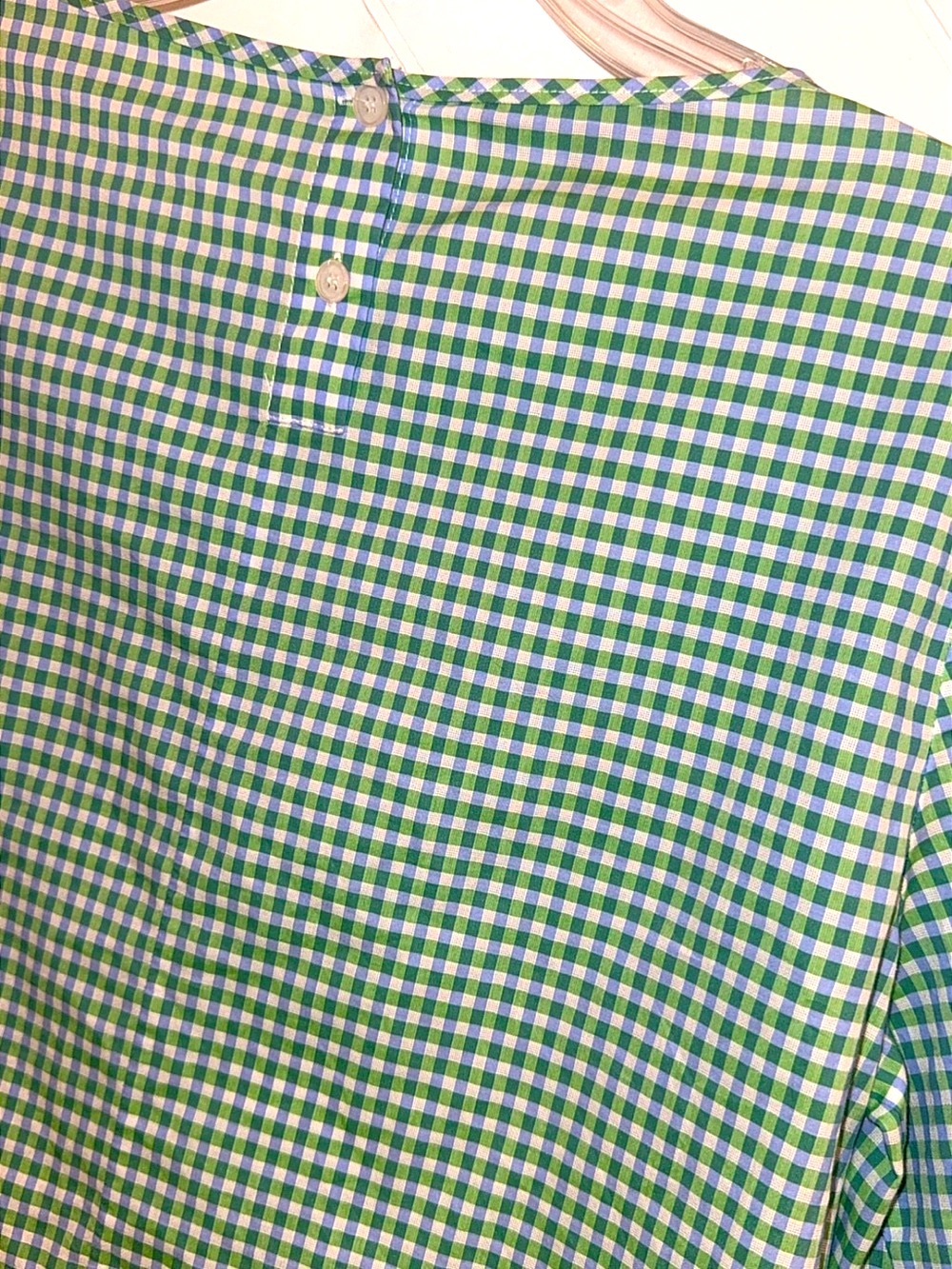Lafayette 148 New York Margarita Ithaca Gingham Mini Check green blue Blouse Med - Picture 8 of 9